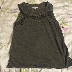 American Eagle Outfitters Charcoal Lace Tank Top